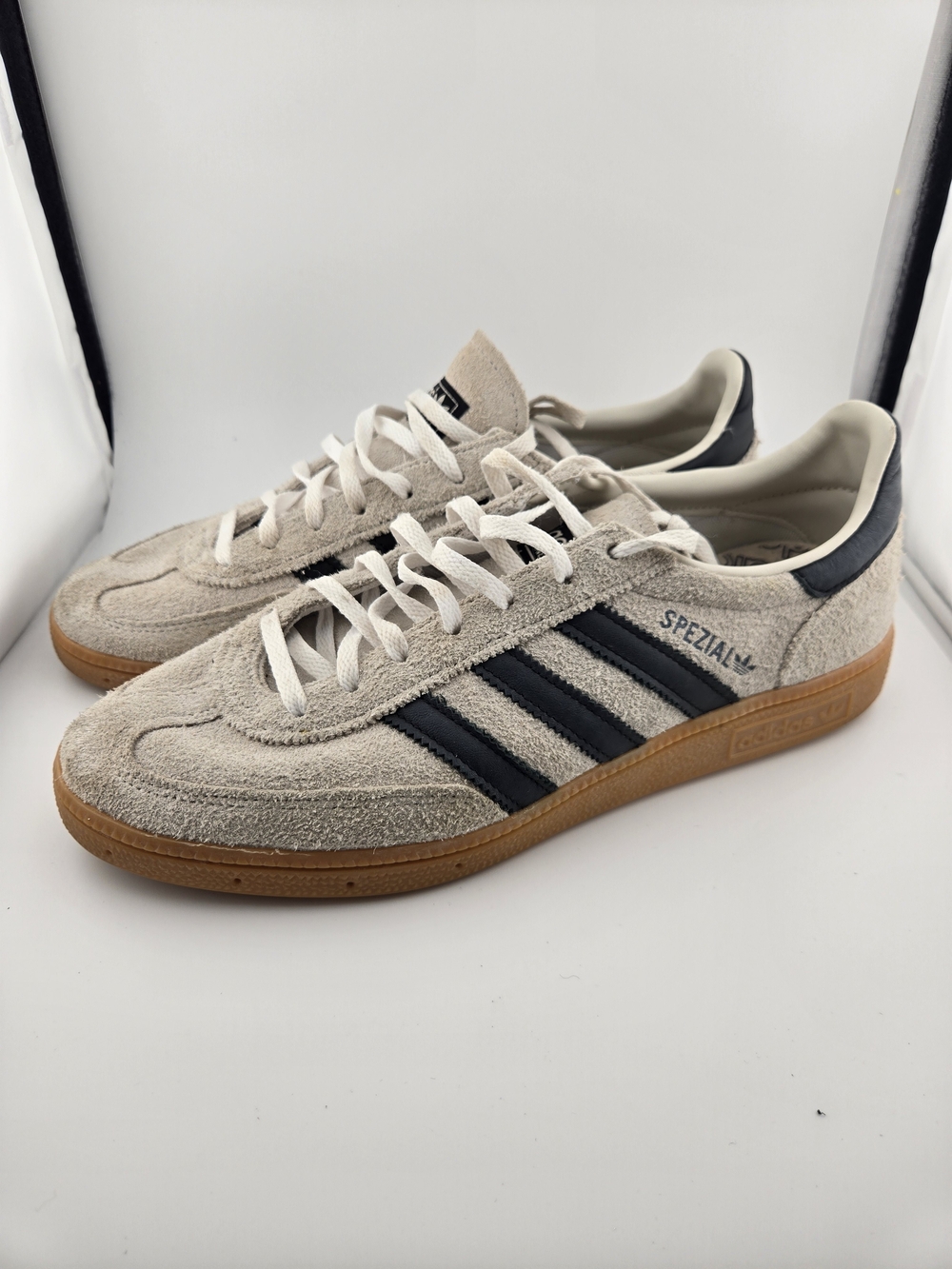 adidas Spezial Women's Suede Sneakers in Beige with Navy Stripes